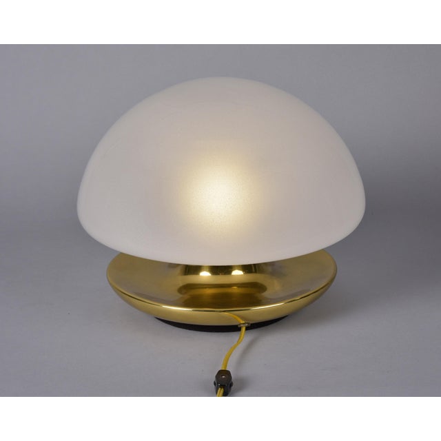 Italian Mid Century White Glass Globe Table Lamp on Brass Base For Sale In Detroit - Image 6 of 11
