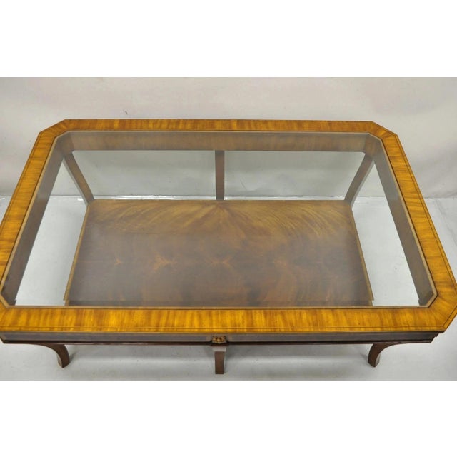 Traditional Late 20th Century Maitland Smith Empire Style Large Banded Inlay Mahogany Glass Top Coffee Table For Sale - Image 3 of 12