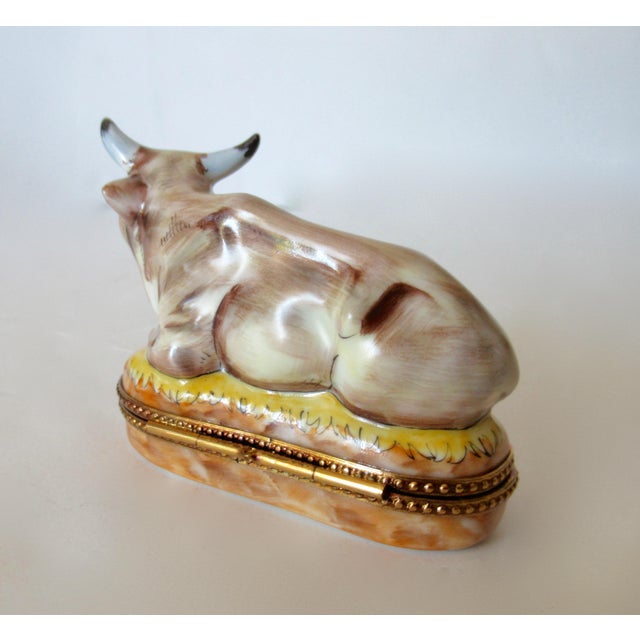 Limoges, France Rochard Hand-Painted Enamel "Longhorn Cow," Trinket Box For Sale - Image 9 of 15