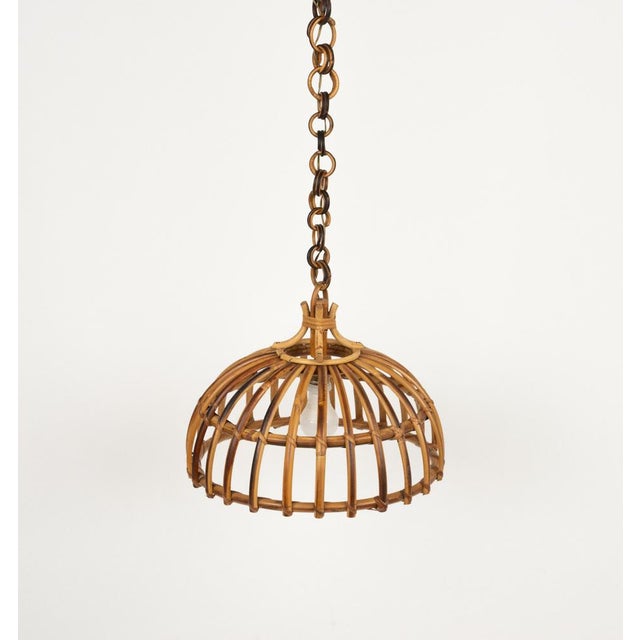 Wood Mid-Century Hand-Crafted Rattan and Bamboo Chandelier Pendant, Italy, 1970s For Sale - Image 7 of 13