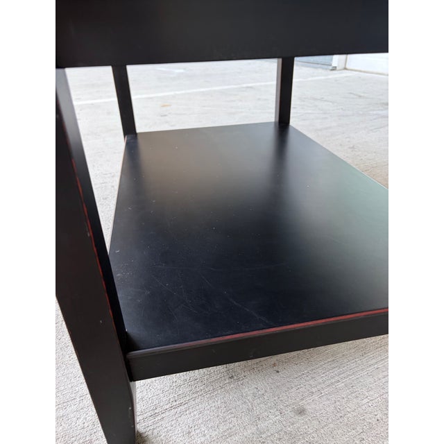 Farmhouse Late 20th Century Black Wood Tray Top Coffee Table With Lower Storage Shelf For Sale - Image 3 of 6