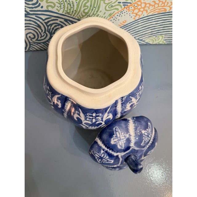 1990s 1990’s Chinoiserie Blue and White Porcelain Pumpkin Jar For Sale - Image 5 of 8