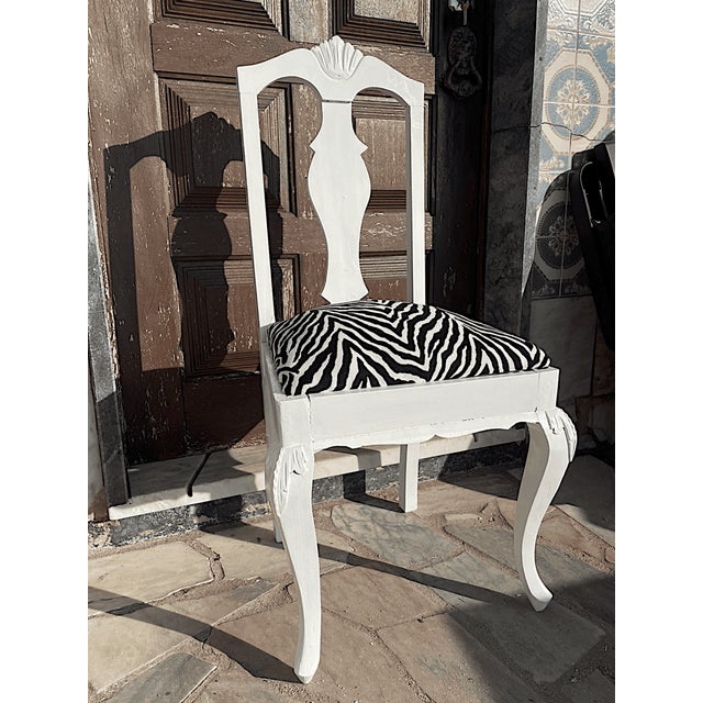Antique Portuguese Baroque Zebra Fabric Dining Chair, 1890s For Sale - Image 5 of 18