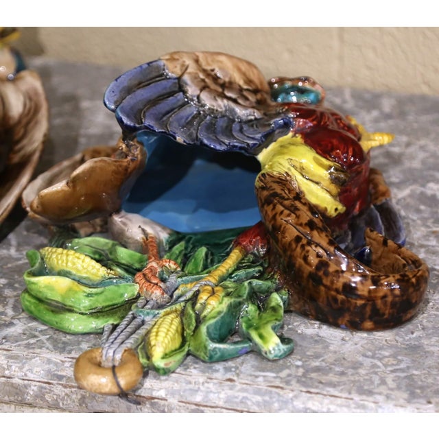 Pair Early 20th Century French Barbotine Majolica Game Bird Wall Pockets For Sale - Image 13 of 14