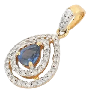 18k Yellow Gold Sapphire Pear Drop Pendant With Double Halo Diamond Setting