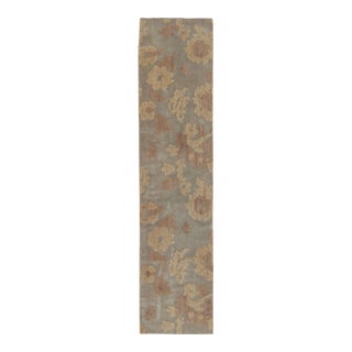 Rug & Kilim’s Modern Mogul Runner in Beige, Brown & Gold With Floral Patterns For Sale