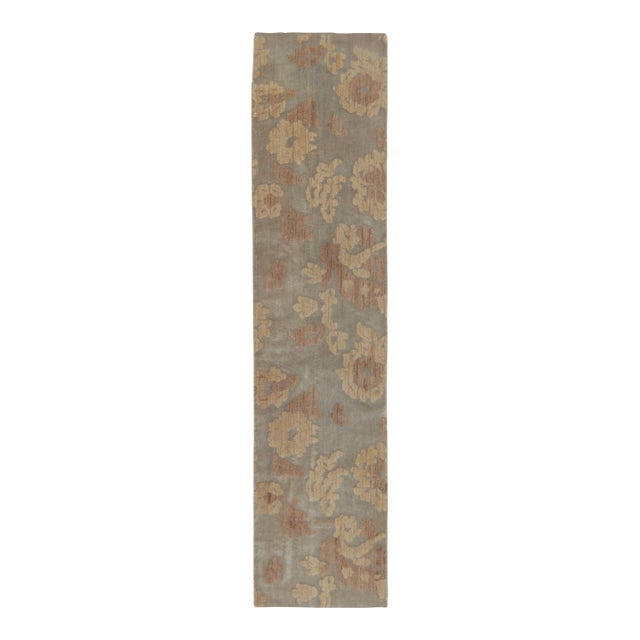 Rug & Kilim’s Modern Mogul Runner in Beige, Brown & Gold With Floral Patterns For Sale
