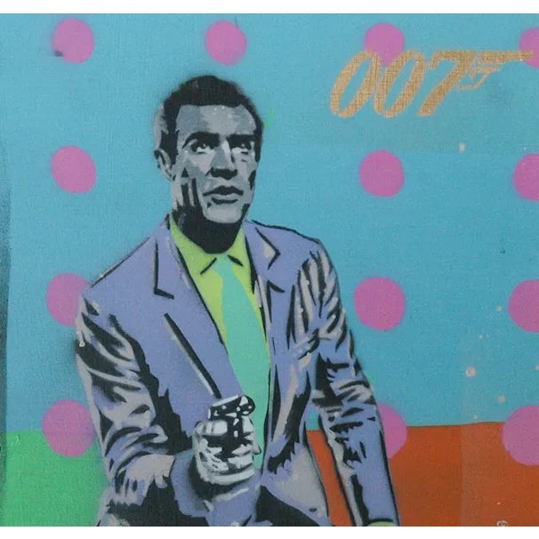 Fabulous bright acrylic colours on board depicting Sean Connery as James Bond Agent 007 Signed: Kilpatrick 2011 (LL)...