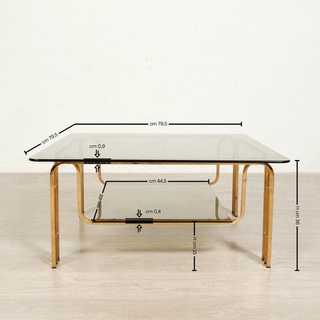 Gold Coffee Table in Gold-Colored Metal & Smoked Glass, 1970s For Sale - Image 8 of 18
