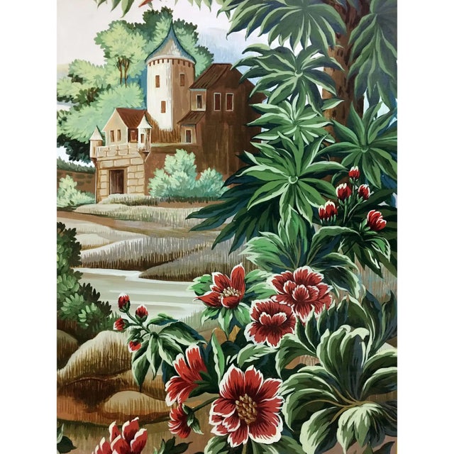 This striking vintage hand-painted decorative painting captures the romantic essence of a classical French tapestry,...