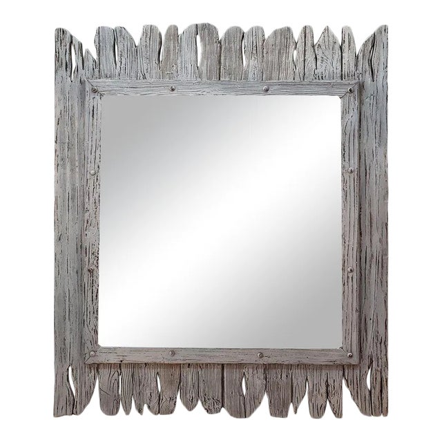 Moroccan White Washed and Repurposed Wooden Mirror For Sale
