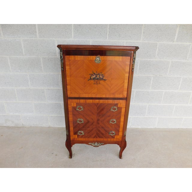 Antique French Louis XV Marquetry Secretary Desk For Sale - Image 15 of 18