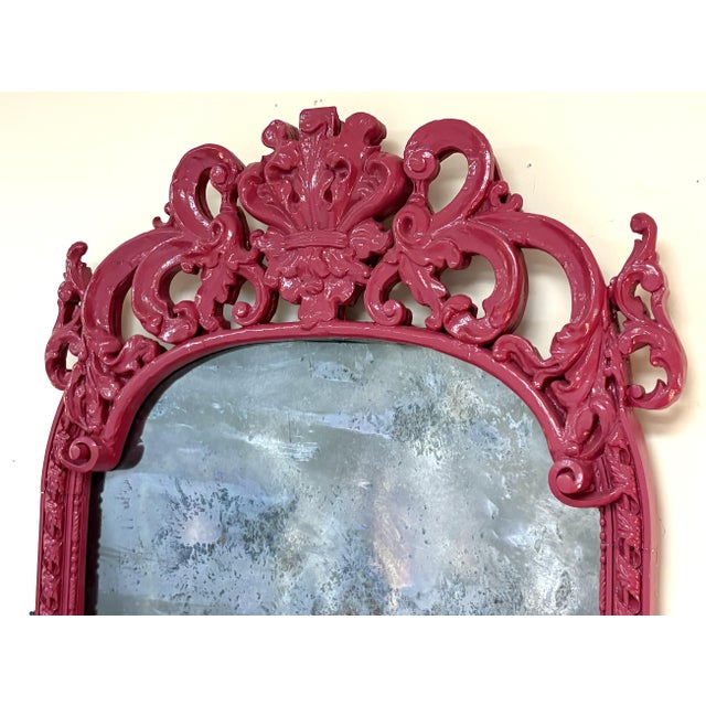 19th Century Large Rococo/ Baroque Design Ornately Carved Wood Wall Mirror With Aged Glass For Sale In West Palm - Image 6 of 18