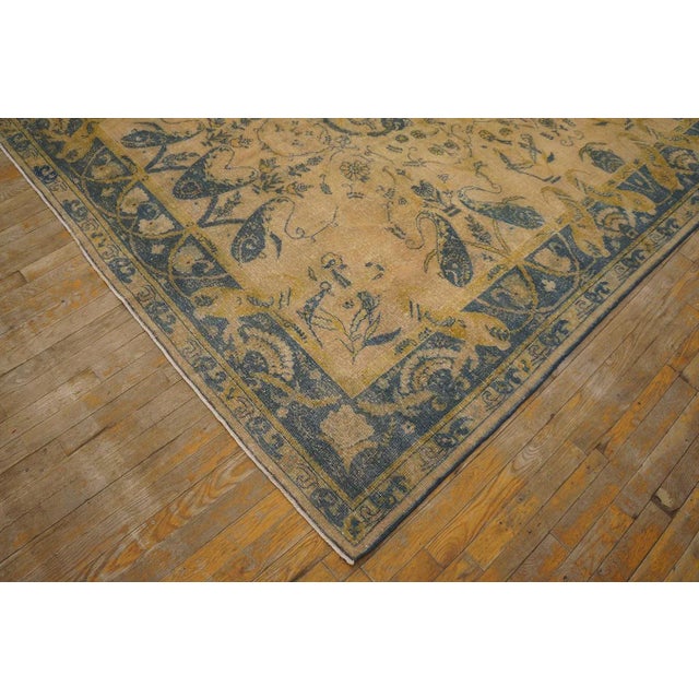 Textile Extraordinary Tan Beige and Blue Color With Symetric Florid Antique Indian Rug For Sale - Image 7 of 12