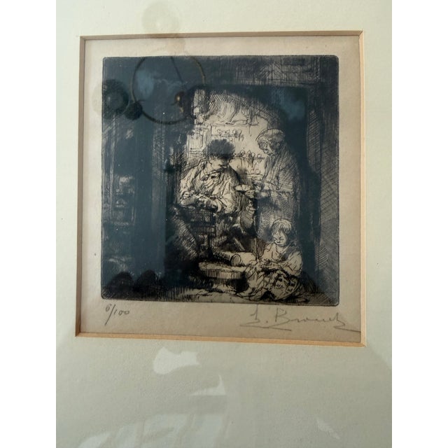 The artwork appears to be an etching titled "The Little Cobbler" (or a similar interior genre scene) by French artist...