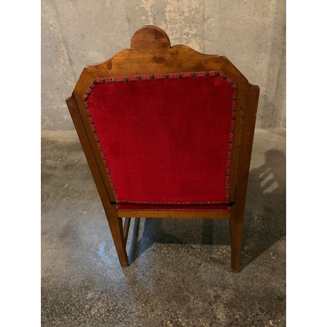 2 Antique Red Velvet and Wood Regal Living Room Chairs For Sale In New York - Image 6 of 11