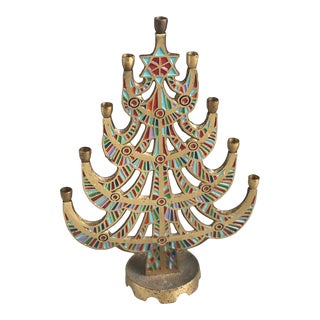 Vintage 1965 Terra Sancta Creations Solid Brass Menorah Christmas Candle Tree For Sale