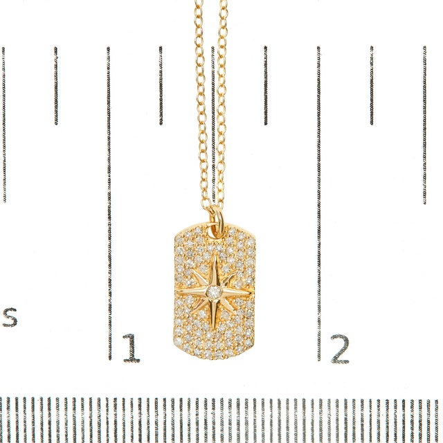 Metal 18K Yellow Gold Plated .925 Sterling Silver 3/8 Cttw Diamond North Star Dog Tag 18" Inch Pendant Necklace (I-J Color, I2-I3 Clarity) For Sale - Image 7 of 7