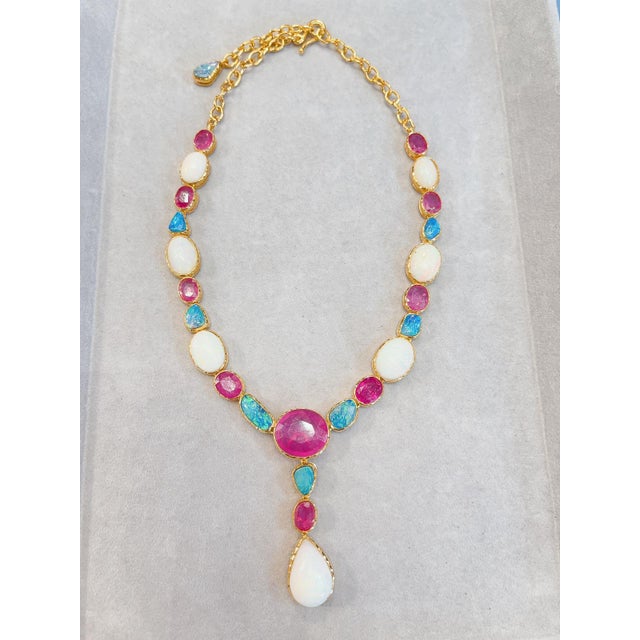 Fantastic Bochic "Capri" Blue & White Opal, Ruby Necklace set 22K Gold & Silver For Sale - Image 17 of 18