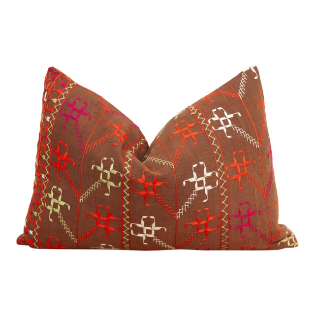 Malwa Medallion, Antique Phulkari Lumbar Pillow Cover For Sale