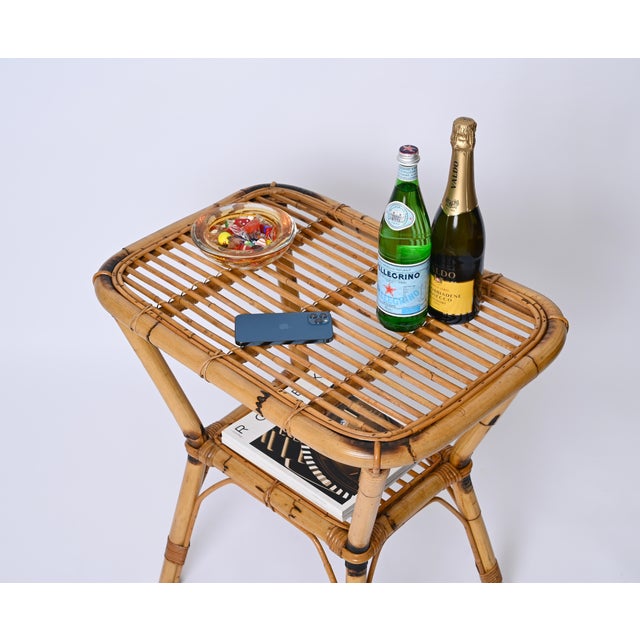 French Riviera Side Table in Rattan, Bamboo and Wicker, Italy, 1960s For Sale - Image 16 of 18