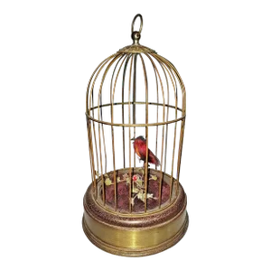 1950s Music Box Automaton Singing Bird Cage by Linden