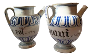 White and Blue Ceramic Pharmacy Carafes, Italy, Mid-18th Century, Set of 2