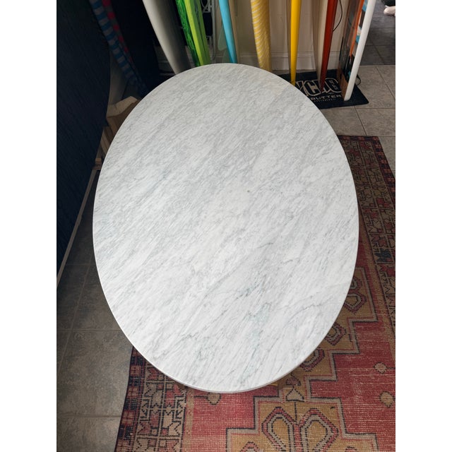 1950s marble slab open base coffee table 3’ x 5’ 22” high, very heavy and sturdy, very solid, base is metal painted gold