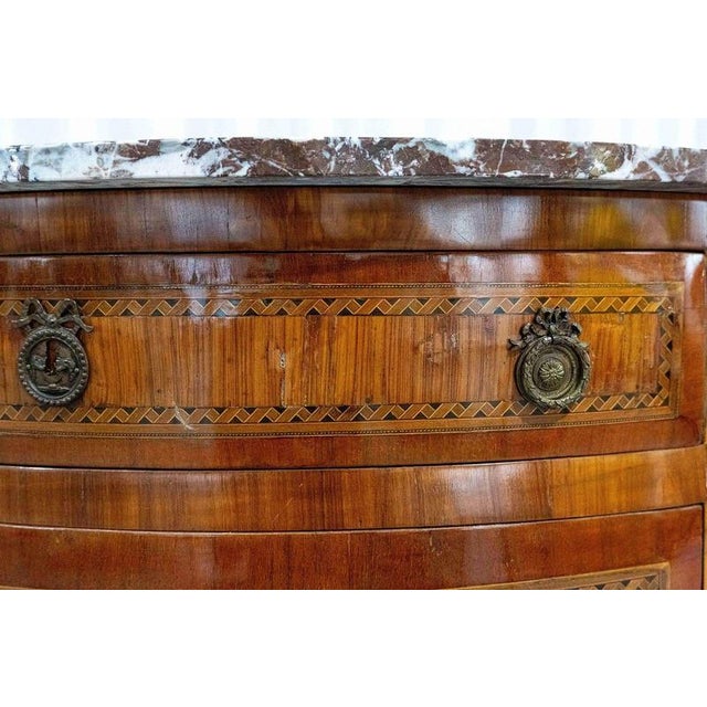18th Century French Louis XVI Demilune Marquetry Commode with Marble Top, 1780 For Sale - Image 3 of 10