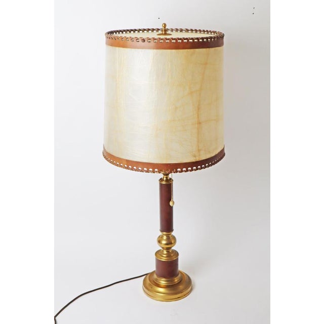 Large Hollywood Regency Leather and Brass Table Lamp, 1960s For Sale - Image 15 of 18