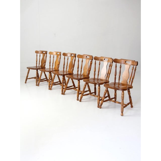 Mid-Century Colonial Revival Spindle Back Wood Dining Chairs Set of 6 For Sale - Image 9 of 15