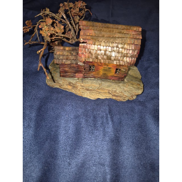 Vintage Mid-Century Brutalist Torch-Cut Copper Cabin & Tree Sculpture by Nick Stan For Sale - Image 4 of 10
