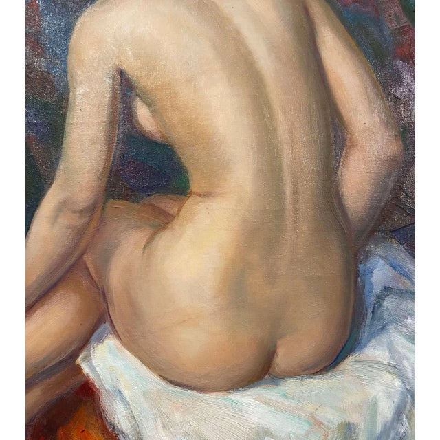 Tan Mid-Century French Framed Oil on Canvas Nude Painting Signed Albert Genta For Sale - Image 8 of 11