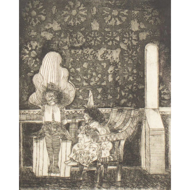 An etching by the American artist Peter Paone (born 1936). Titled "Orphan's," this print depicts two children wearing...