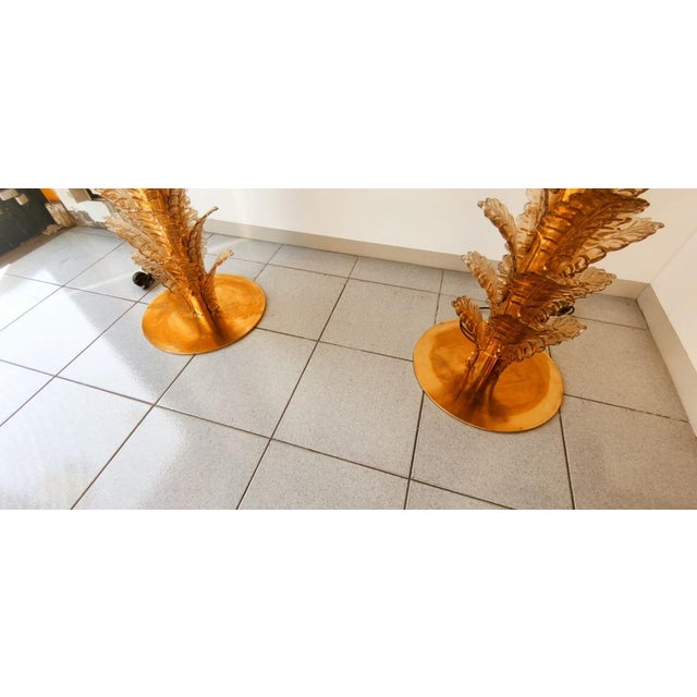 Brown Palm Tree Floor Lamps in Brass & Murano Glass, Set of 2 For Sale - Image 8 of 17