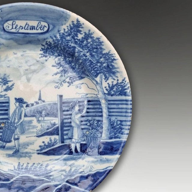 Dutch Delft September Twelve Months Dish from De Porceleyne Bijl, 1770 For Sale - Image 3 of 8