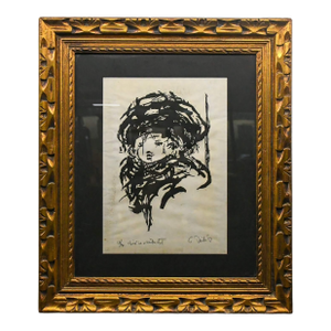 Mid 20th Century Framed Woodcut Print "Child in a Winter Hat" Signed Arthur Danto