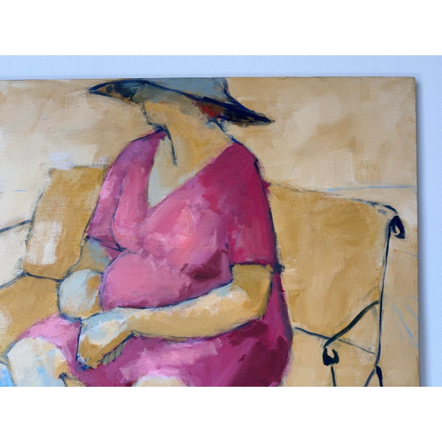 Textile 1980s Vintage Figurative Impressionist Seated Woman Oil on Canvas Painting For Sale - Image 7 of 11