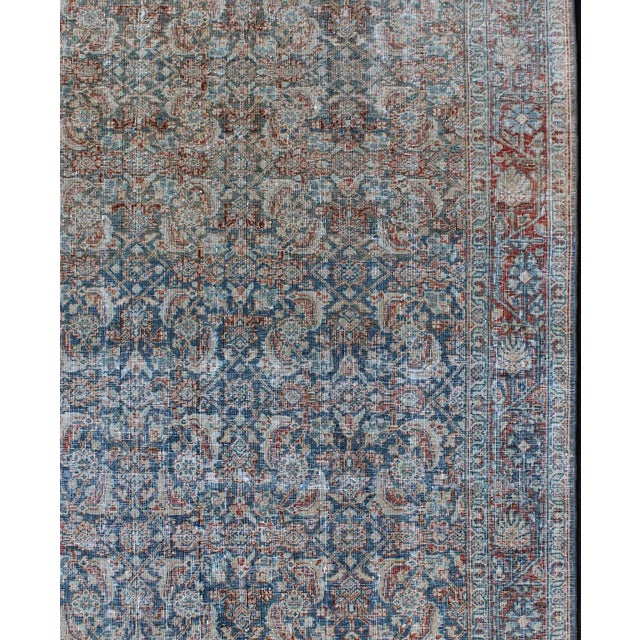 Early 20th Century Antique Persian Mahal Rug With All-Over Flower Design in Blue, Red and Ivory 4'3 X 6'4 For Sale - Image 5 of 12