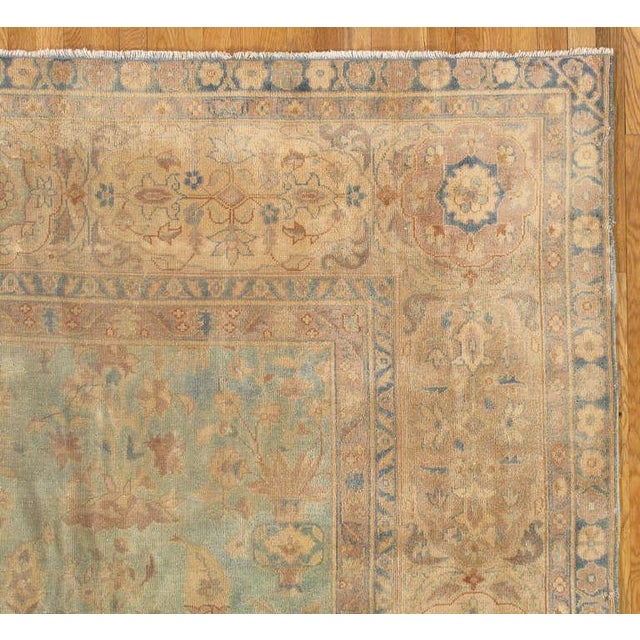 Antique Indian Agra Carpet, Handmade Rug, Green - Blue, Taupe, Beige, Allover For Sale - Image 11 of 18