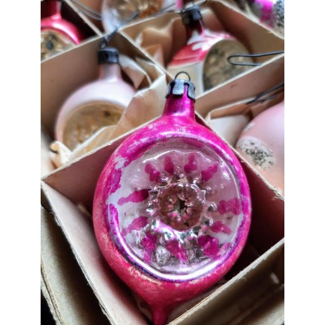 Pink Christmas Box Pink Mercury Glass Ornaments Set 12 For Sale - Image 8 of 13