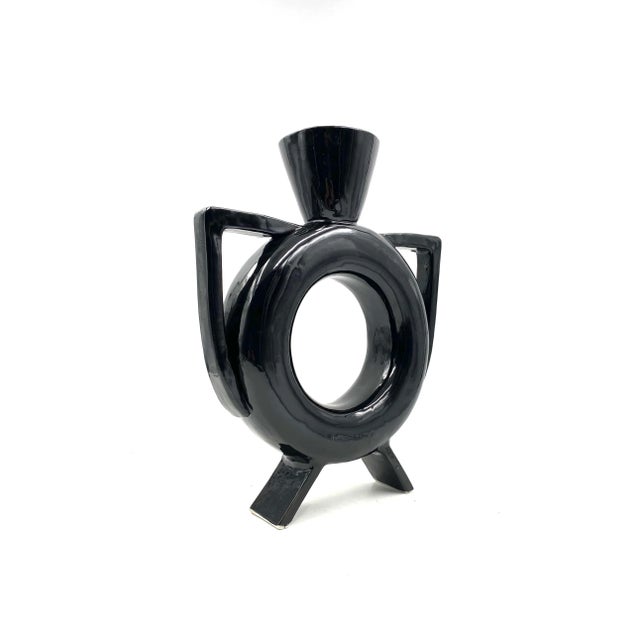 Ceramic Organic Modern Black Ceramic Vase, Italy 1980s For Sale - Image 7 of 12