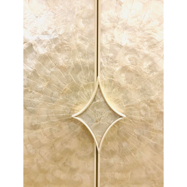Wood Hooker Furniture Organic Modern Pearl White Capiz Shell Entertainment Console Table For Sale - Image 7 of 10
