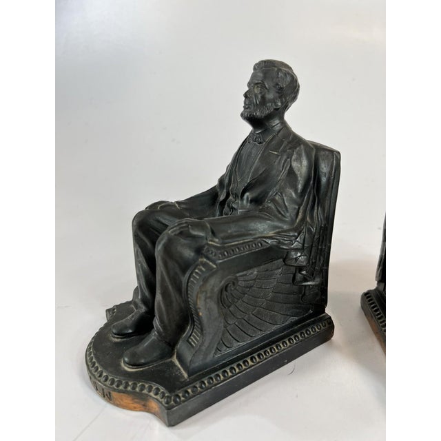 Early 20th Century Bookends VTG Nuart Abraham Lincoln in Throne Chair Bronzed Finish. Art Metal Co. 1924 For Sale - Image 5 of 7