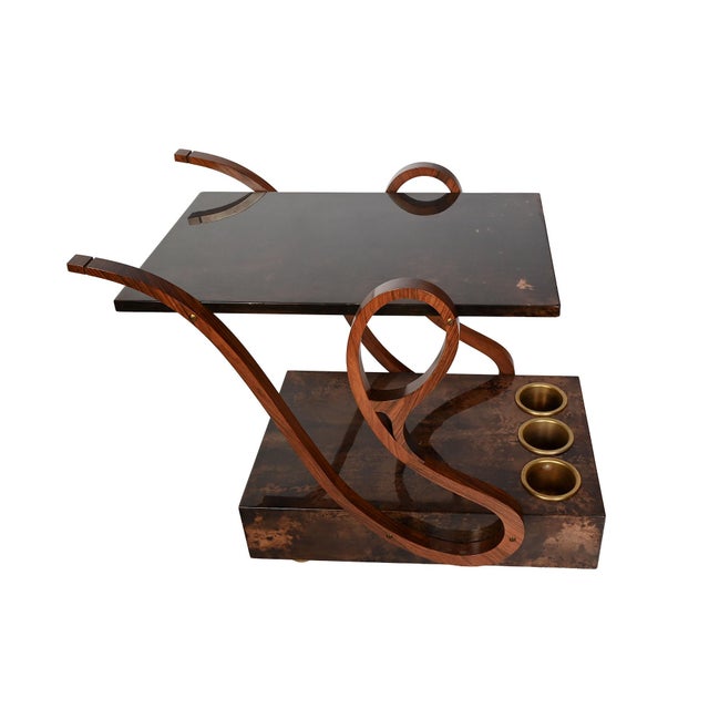 1960s Vintage Aldo Tura Bar Cart Rosewood Goat Skin Mid Century Modern For Sale - Image 5 of 8