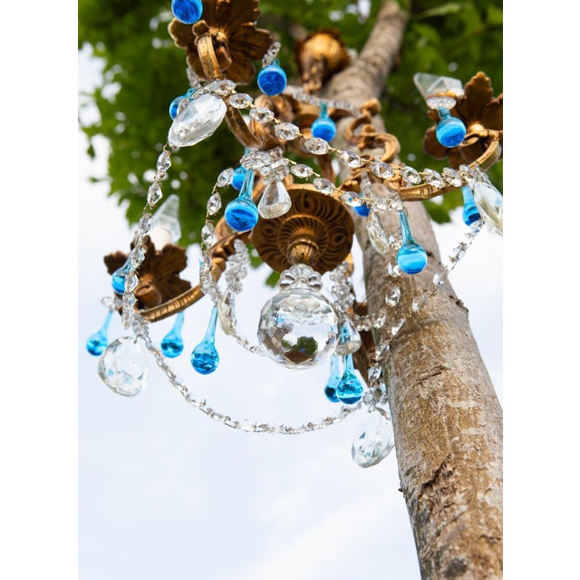 Antique French Chandelier in Bronze Drops Murano Blue, 1950 For Sale - Image 10 of 12