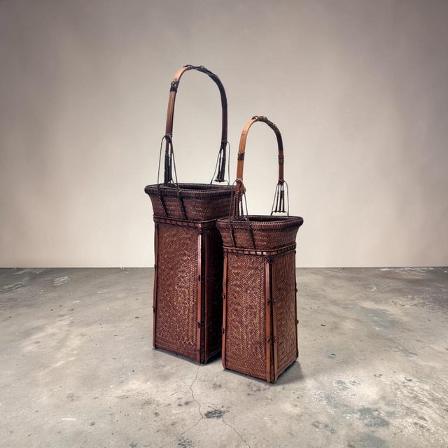 This majestic, graduating pair of tall Japanese flower-arranging baskets (hanakago) stands as a superlative example of...