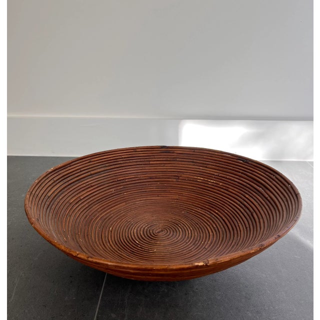Large Mid Century Modern Pencil Reed Footed Basket Bowl For Sale - Image 4 of 10