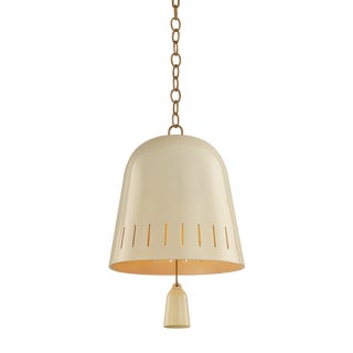 Hudson Valley Lighting Omi 15 in. 1 Light Pendant in Patina Brass and Ceramic Ivory Crackle Finish For Sale