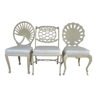 Set of 3 Chairs 1960s Hollywood Regency Era Aluminum Cast Dining Chairs For Sale
